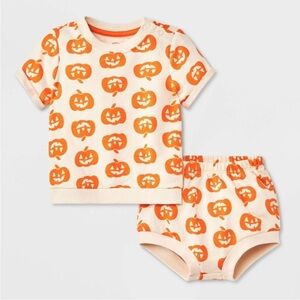 CAT & JACK Pumpkin T-Shirt & Bloomer Set- Size 3M